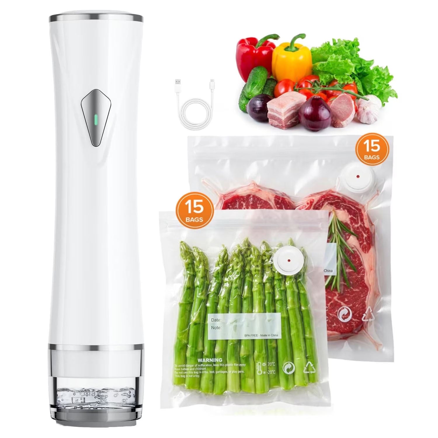 Compact Handheld Vacuum Sealer Machine with 30 Reusable Bags