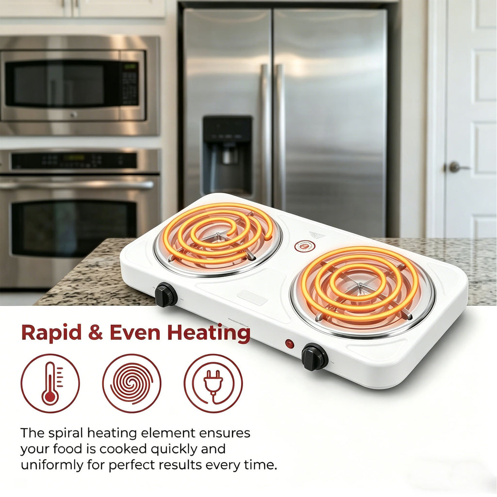 Hot Plate,Double Burner, 2000W Electric Stove Burner with 5 Levels Temperature Control,White