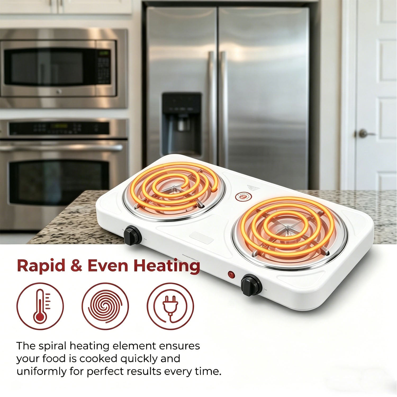 Hot Plate,Double Burner, 2000W Electric Stove Burner with 5 Levels Temperature Control,White