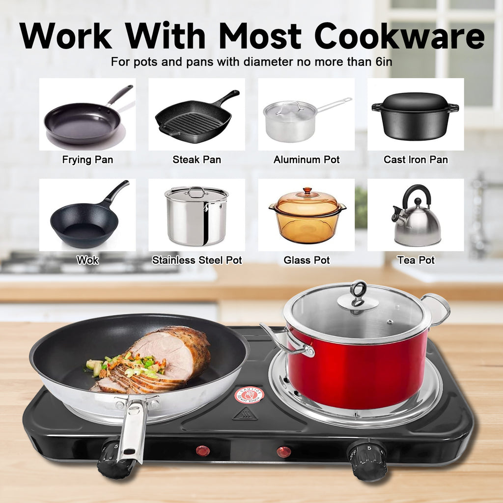 Hot Plate for Cooking,2000W Double Burner, Electric Stove Burner with 5 Levels Temperature Control,Black
