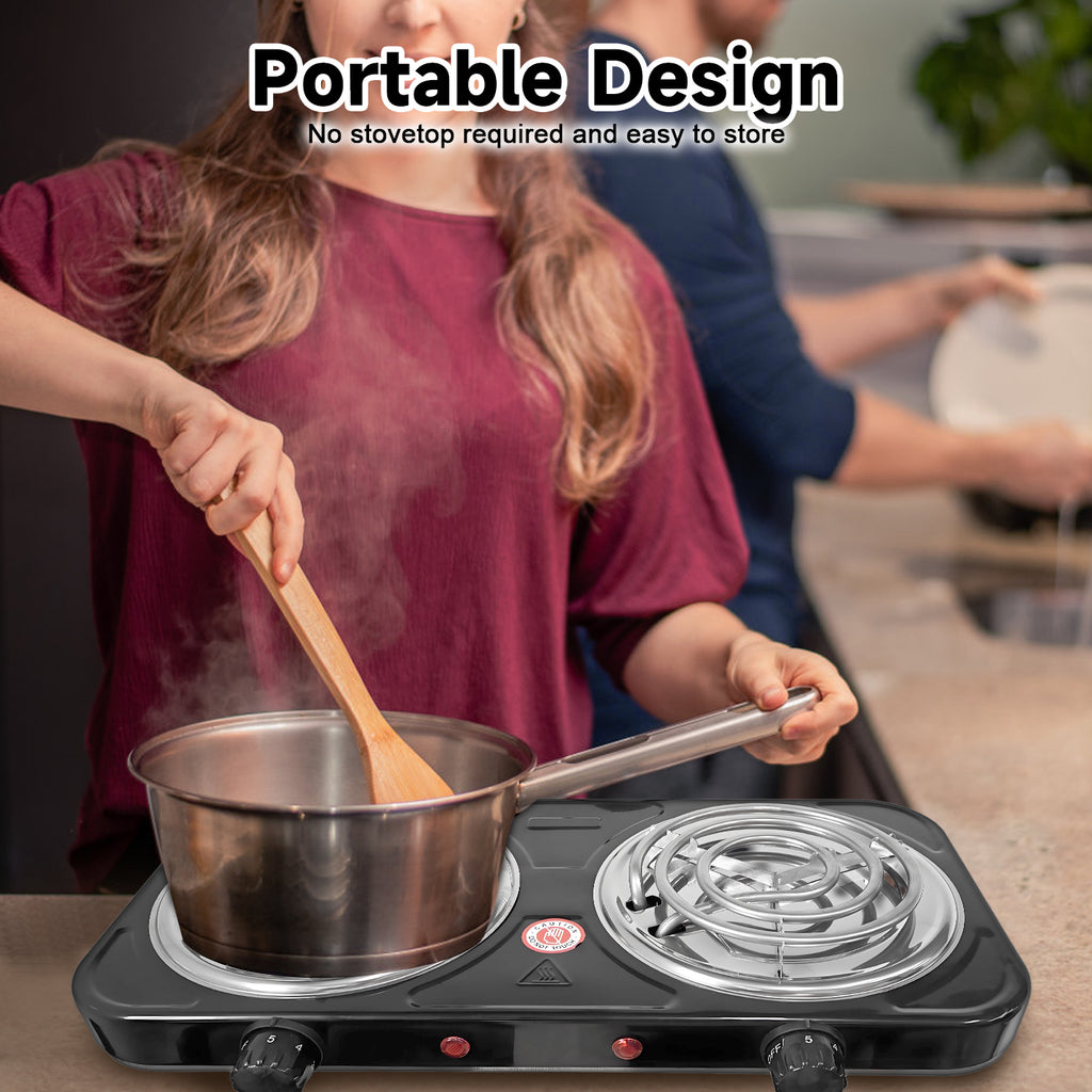 Hot Plate for Cooking,2000W Double Burner, Electric Stove Burner with 5 Levels Temperature Control,Black