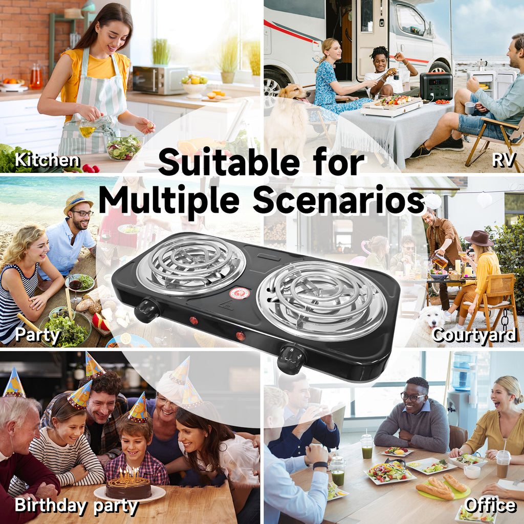 Hot Plate for Cooking,2000W Double Burner, Electric Stove Burner with 5 Levels Temperature Control,Black
