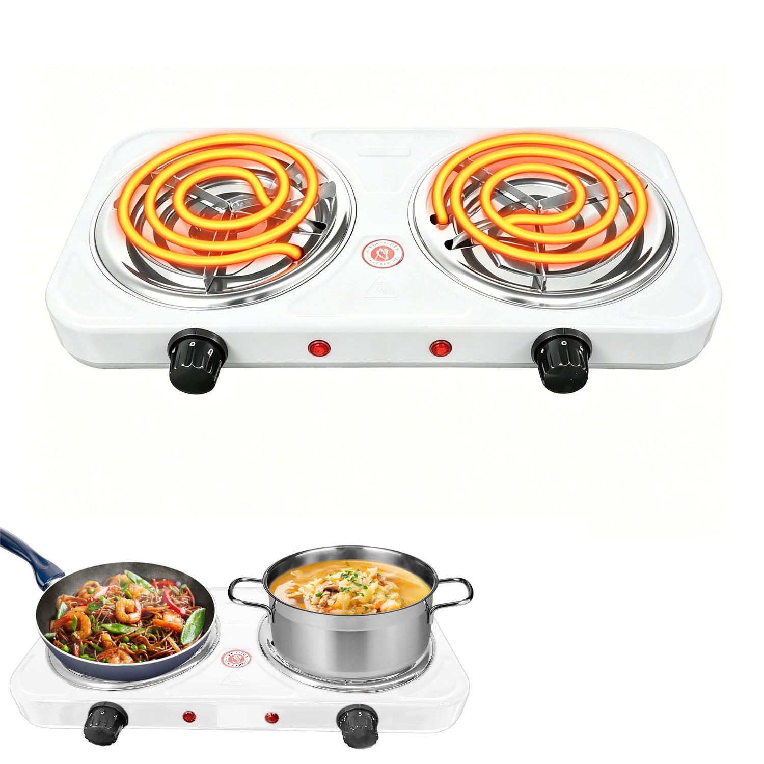 Hot Plate,Double Burner, 2000W Electric Stove Burner with 5 Levels Temperature Control,White